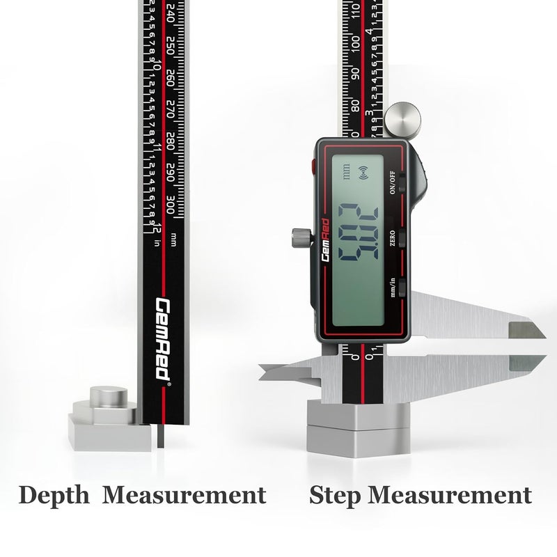 GemRed Wireless Digital Caliper, 12 inch Stainless Steel Measuring Tool with Data Output, Inch/MM Conversion, Zero Reset, Auto Off, for DlY, Woodworking, Household - Image 5